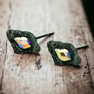 Meteorite Stud Earrings Patina